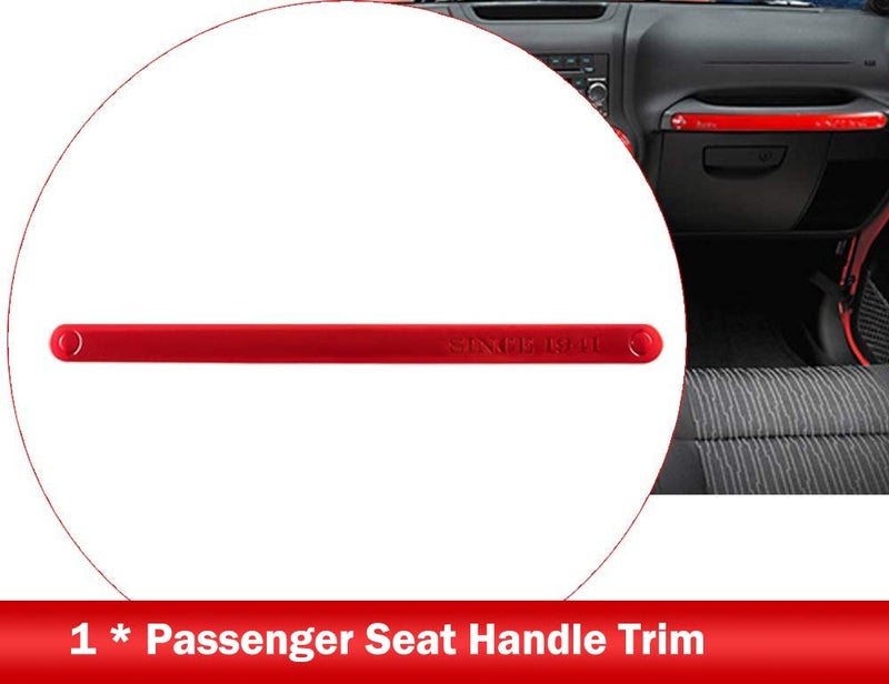 Opall Full Set Interior Decoration Kit - Steering Wheel & Center Console Air Outlet Trim, Door Handle Cover Inner, Passenger Seat Handle Trim for Jeep Wrangler JK JKU (18 X Red) - Image 5